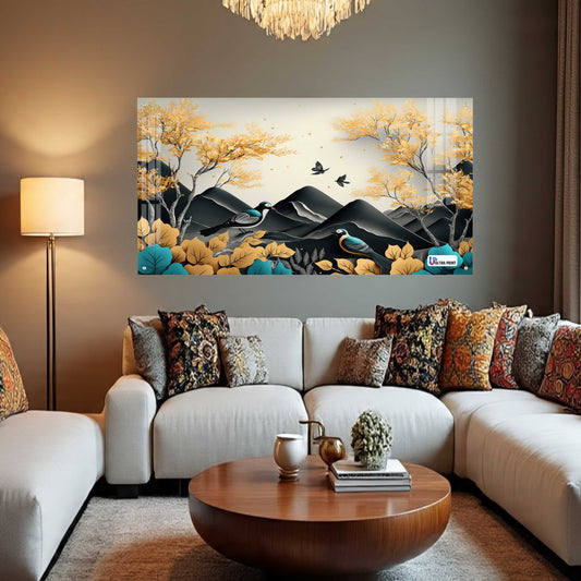 Autumn Birds Mountain Acrylic Wall Art